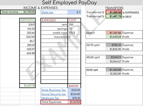 Self Employed PayDay Spreadsheet
