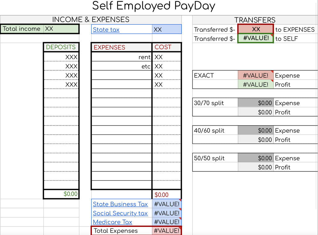 Self Employed PayDay Spreadsheet