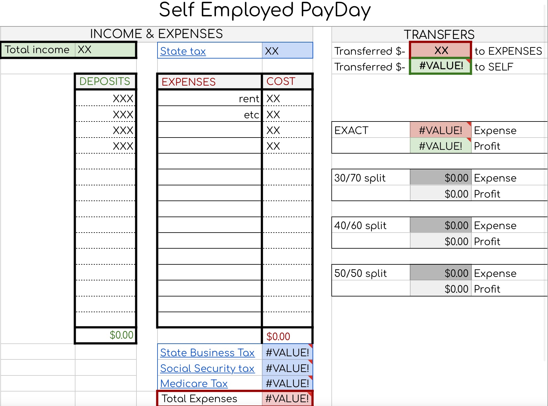 Self Employed PayDay Spreadsheet